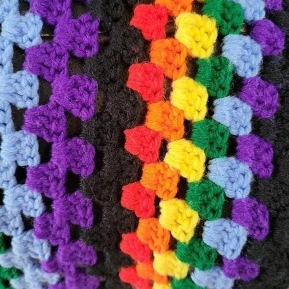 Vintage Colorful Crochet Blanket with Geometric Pattern Size 6X5 feet‎